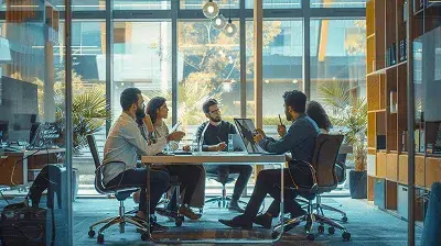 9 Tips to Manage Construction Budget and Control Costs With a Smile 2 A team meets in a modern glass-walled office, discussing project details around a conference table, with natural light and a professional workspace in the background — 9 Tips to Manage Construction Budget and Control Costs With a Smile article