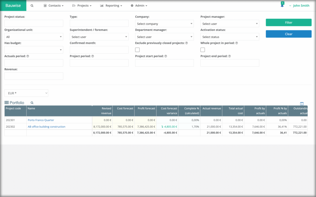 construction cash flow portfolio