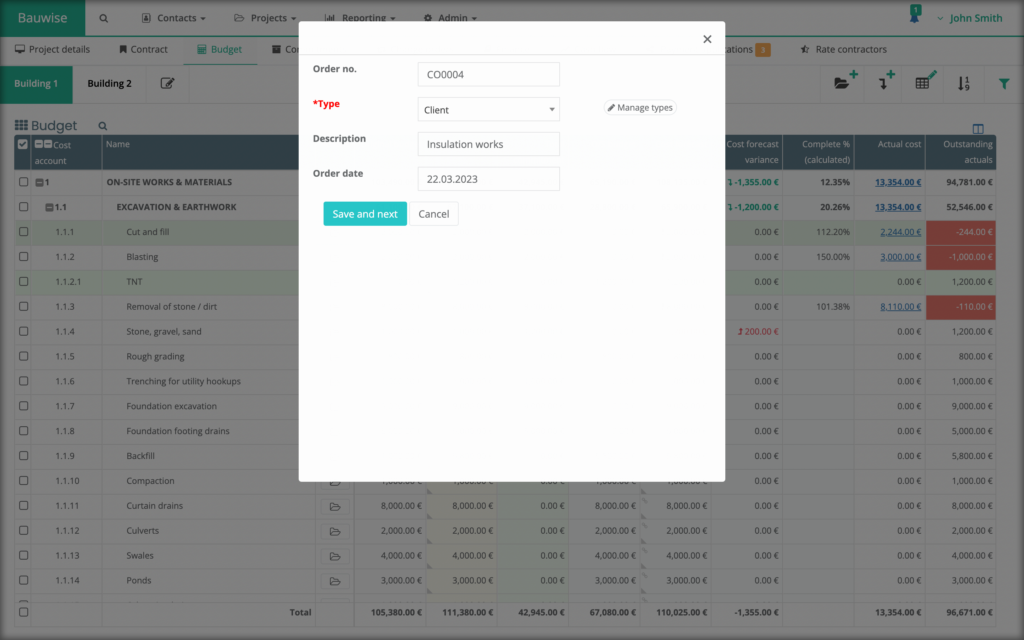 construction change order creation