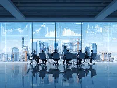 How to Increase Your Construction Company's Profitability 1 A group of professionals meets in a modern conference room with large windows overlooking a city skyline and digital data displays — How to Increase Your Construction Company's Profitability article