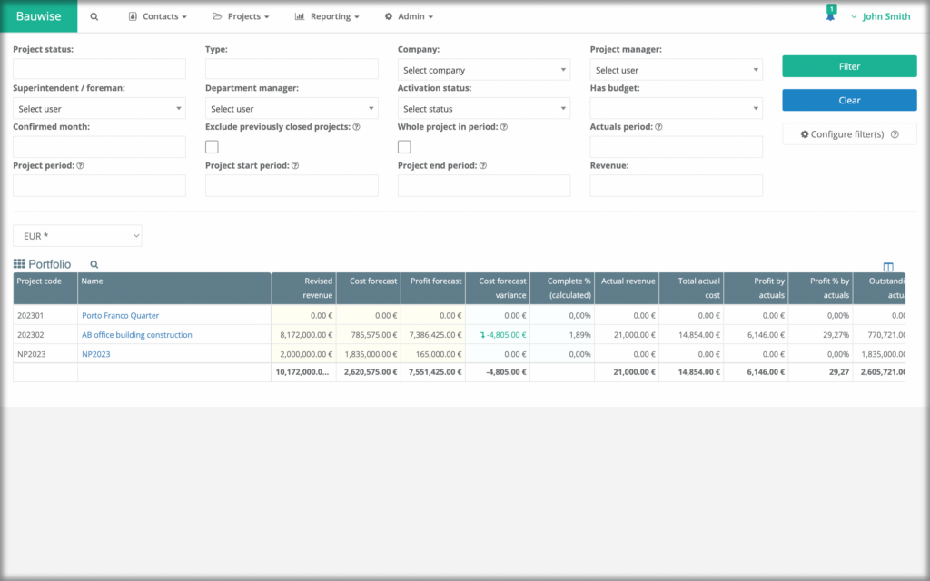 construction portfolio forecasting