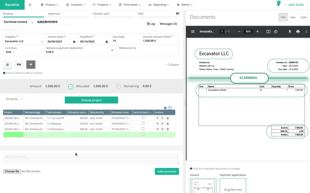 Construction invoice scanning