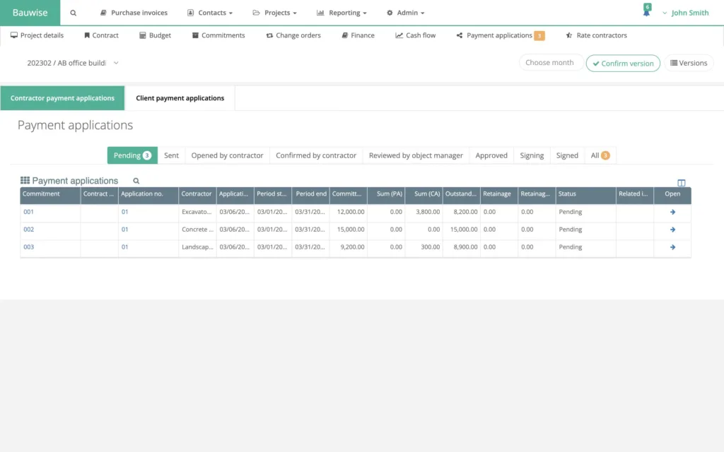 contractor payment application