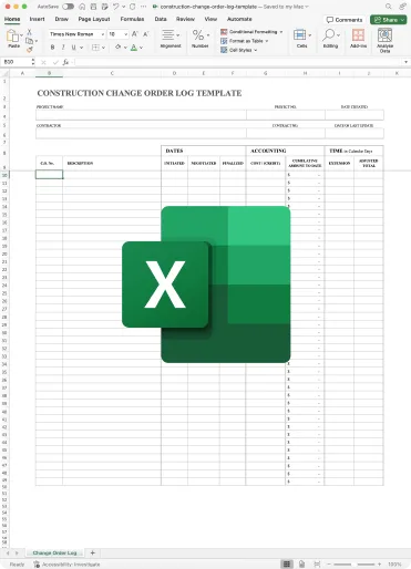 Construction Change Order Log Template Excel