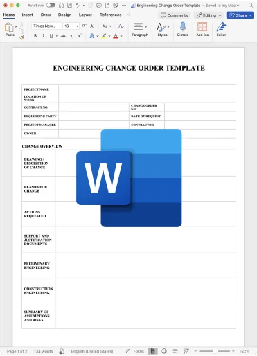 Engineering Construction Change Order Template Word File