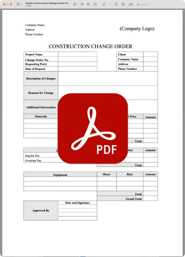 Simple Construction Change Order Template PDF