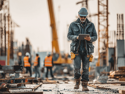 A construction manager reviews digital reports on-site — Best Cost Control Techniques in Construction article