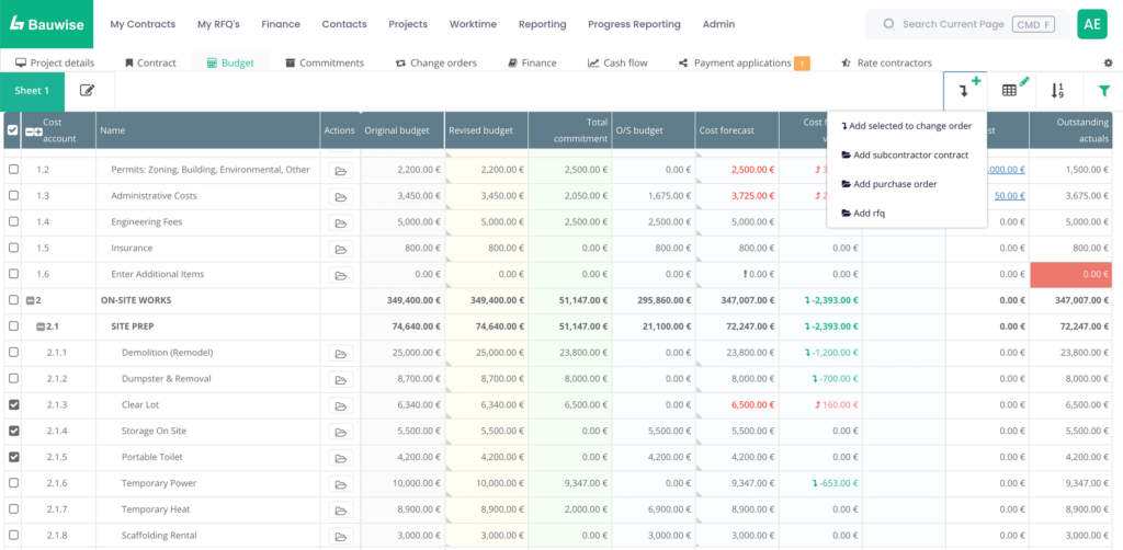 bauwise RFQ platform budget