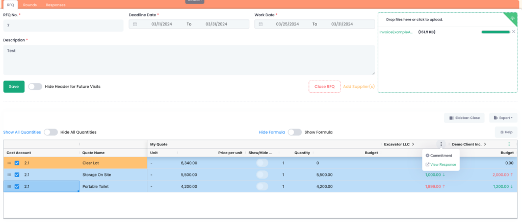 RFQ Platform for Construction Projects