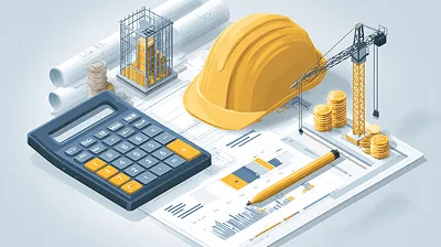 Everything You Need to Know About Construction Forecasting 1 An illustration featuring construction cost elements, including a yellow hard hat, calculator, blueprints, coins, and charts — Everything You Need to Know About Construction Forecasting article