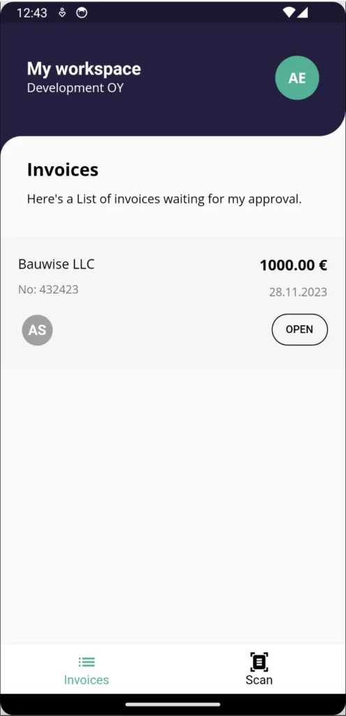 Bauwise mobile app dashboard