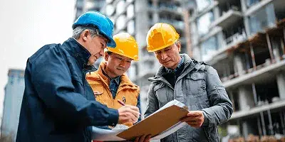 Everything to Know About a Construction Contract (2025 Official Guide) 3 Three construction professionals review and sign documents together at an active building site — Construction Contract Guide