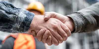 Everything to Know About a Construction Contract (2025 Official Guide) 2 Two people shake hands at a construction site — Everything to Know About a Construction Contract Guide