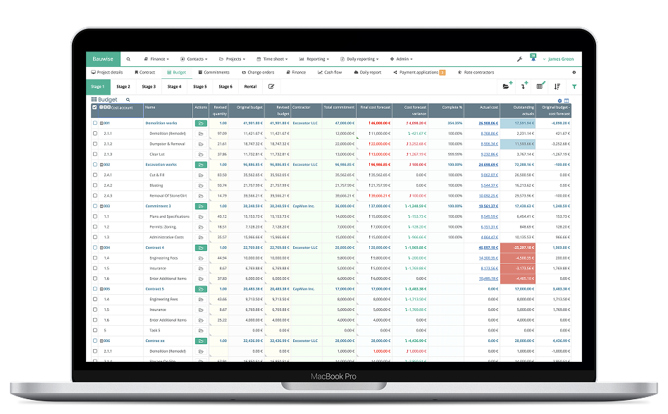 Automated Construction Budgeting & Forecasting Desktop UI