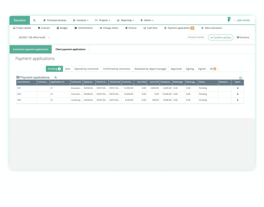 Construction Applications for Payment Bauwise Capabilities