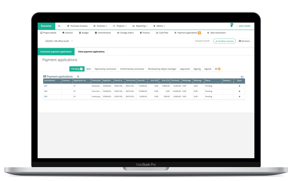 Construction Applications for Payment Desktop UI