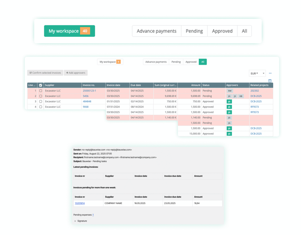 Construction Purchase Invoice Management - Access Control, Notifications & Daily Operations