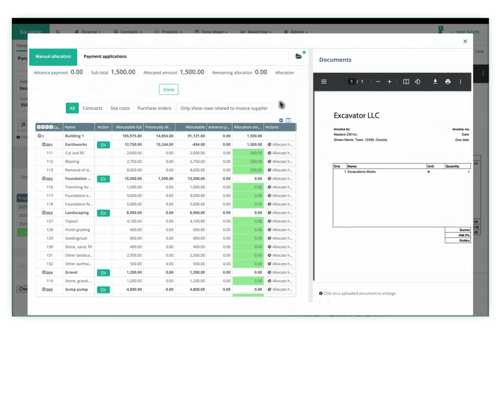Construction Purchase Invoice Management - Unique Invoice Allocation & Budget Control
