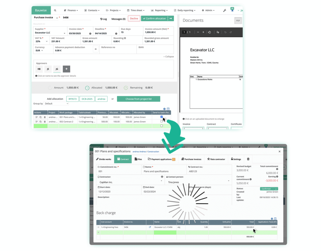Construction Purchase Orders & Contracts Management Bauwise Capabilities - Automated Scope Changes, Variation, and Back Charge Management