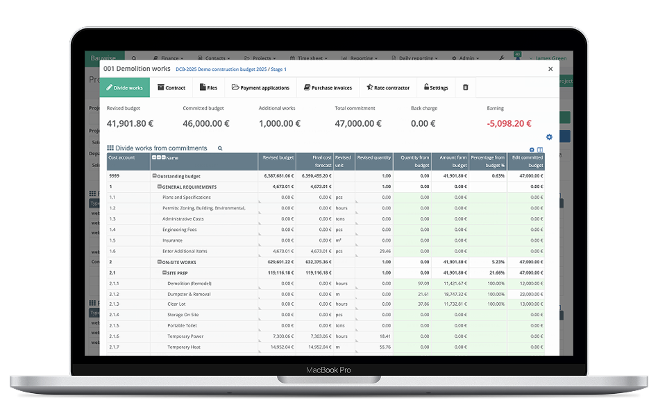 Construction Purchase Orders & Contracts Management​ Desktop UI