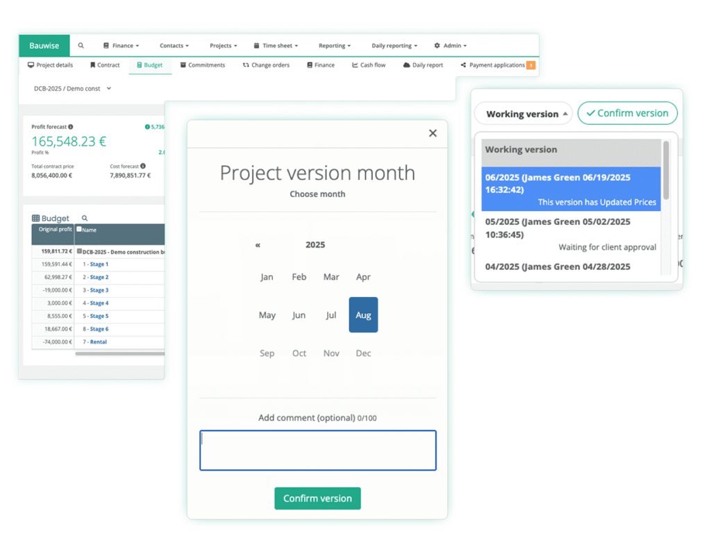 Automated Construction Budgeting & Forecasting - Budget Version Control