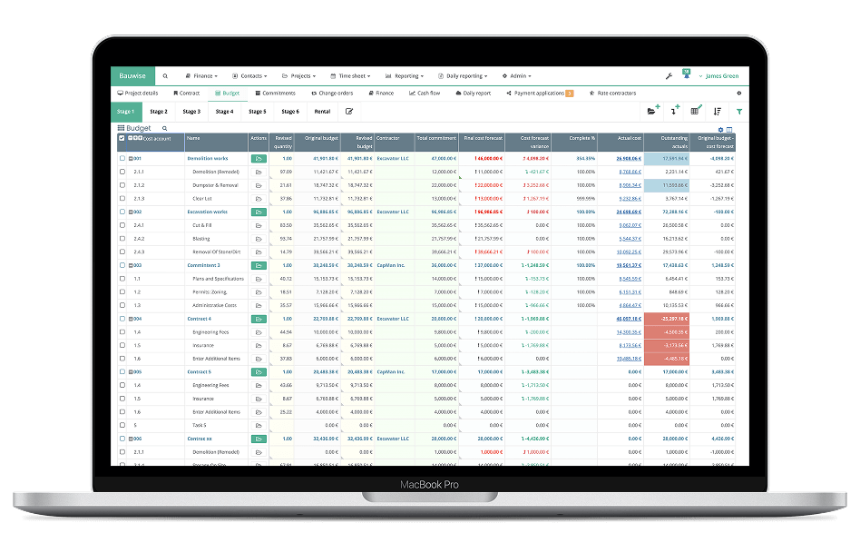 Automated Construction Budgeting & Forecasting Desktop UI
