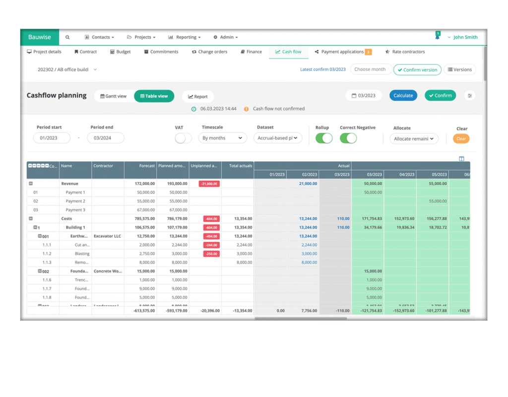 Bauwise - Construction Cash Flow Forecasting Capabilities
