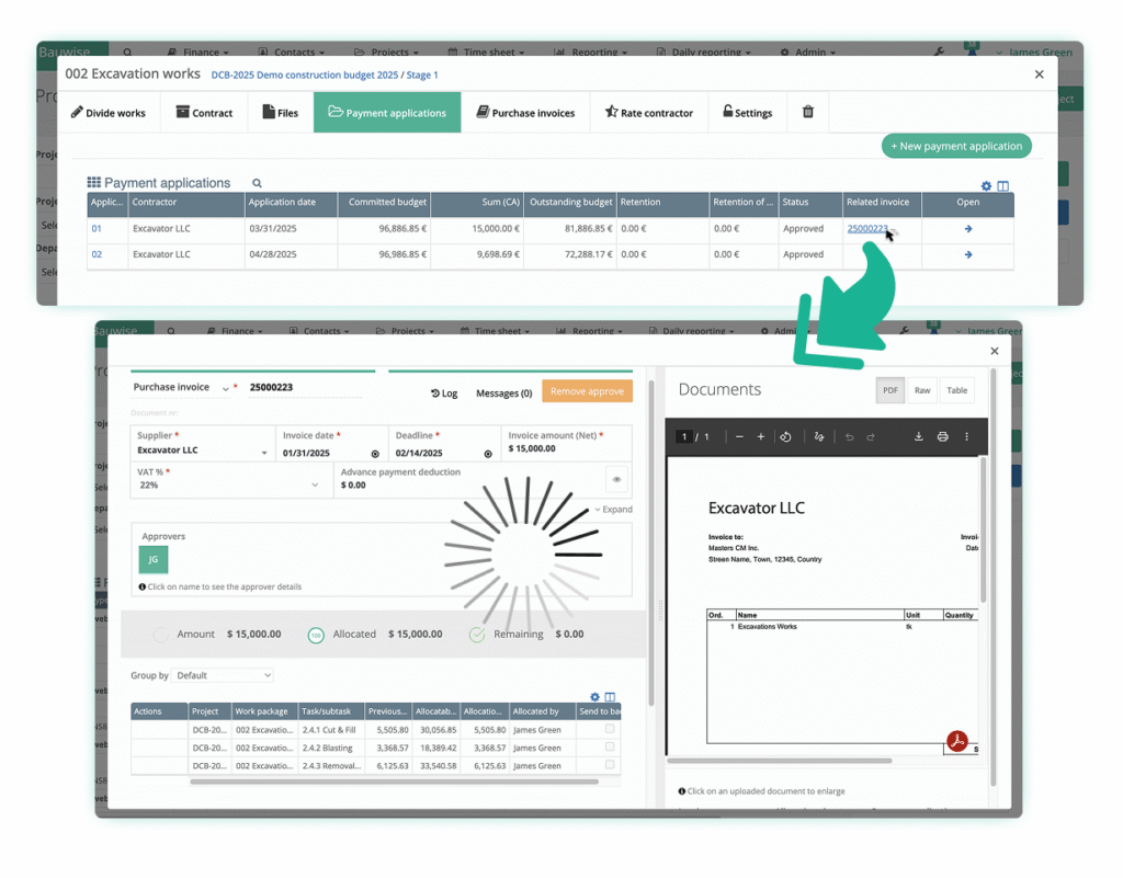 Construction Applications for Payment Bauwise Capabilities - Automatic Budget & Forecast Updates