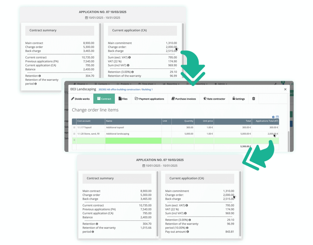 Construction Applications for Payment Bauwise Capabilities - Change Order Integration into Applications for Payment