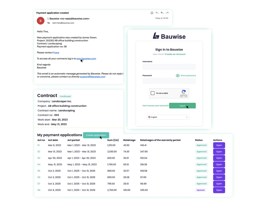 Construction Applications for Payment Bauwise Capabilities - Dedicated Subcontractor & Supplier Commitment Portal