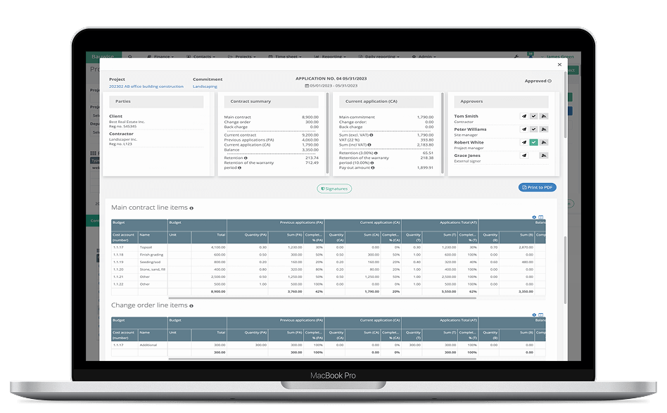 Construction Applications for Payment Desktop UI