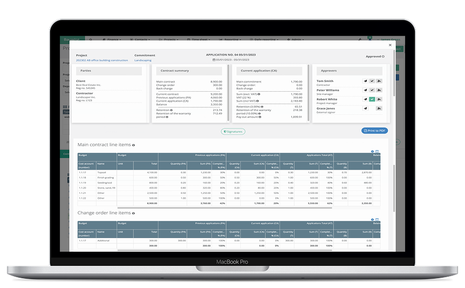 Construction Applications for Payment Desktop UI