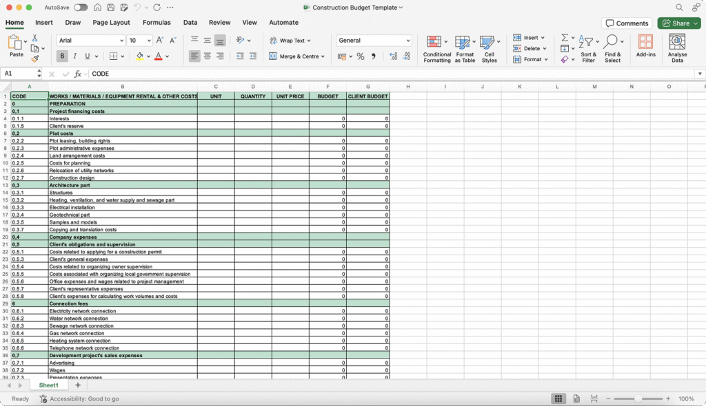 Construction Budget Template - Bauwise Automated Construction Budgeting & Forecasting