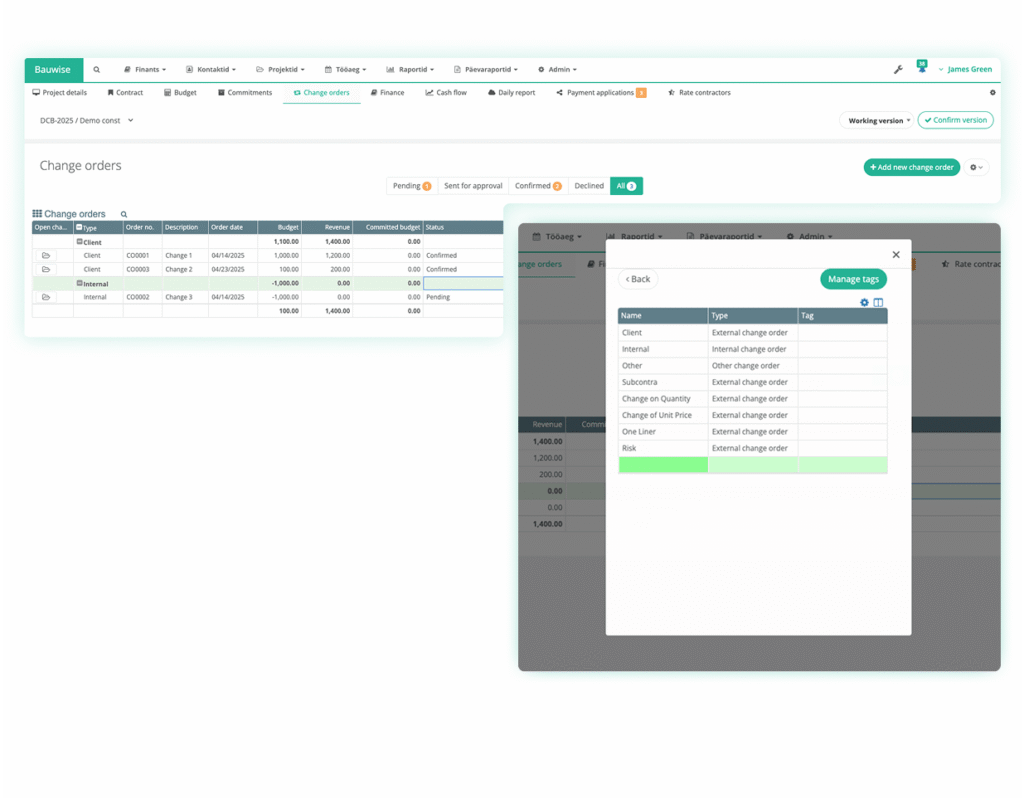 Construction Change Order Management - Flexible Change Order Types