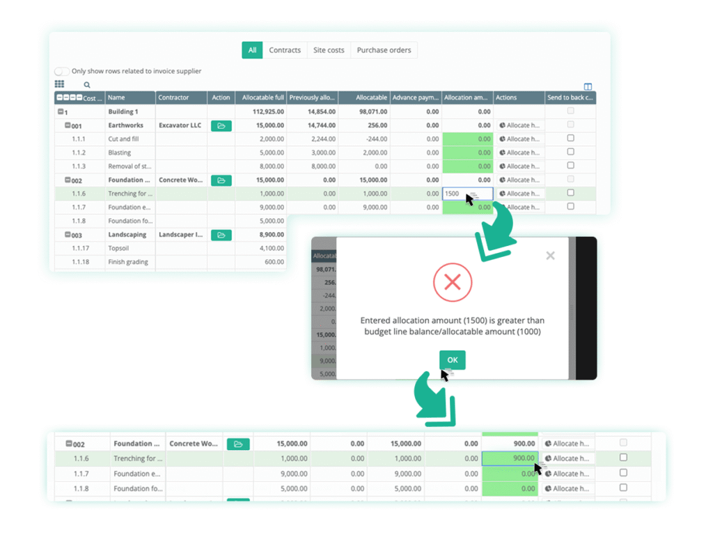 Construction Purchase Invoice Management - Unique Invoice Allocation & Budget Control