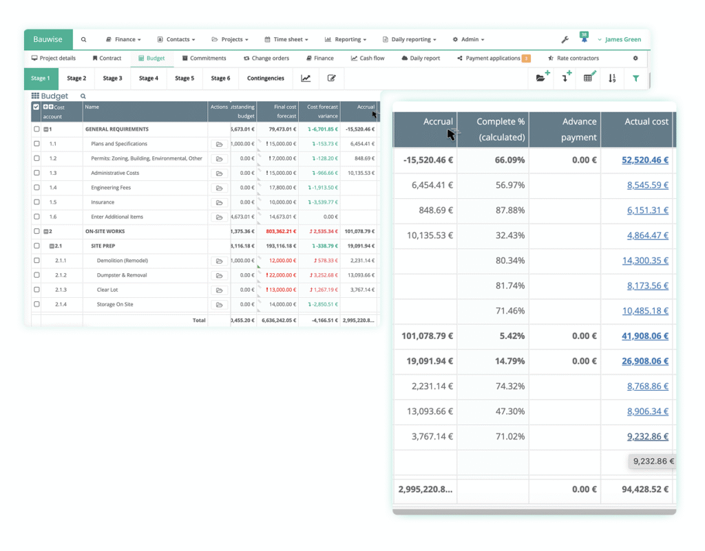 Construction Purchase Orders & Contracts Management Bauwise Capabilities - Actuals, Advance Payments & Accruals Tracking on PO & Contract Level