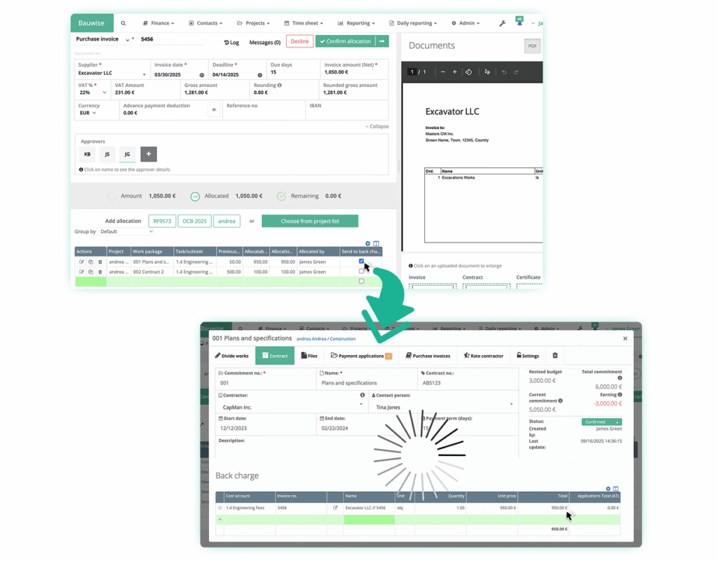 Construction Purchase Orders & Contracts Management Bauwise Capabilities - Automated Scope Changes, Variation, and Back Charge Management