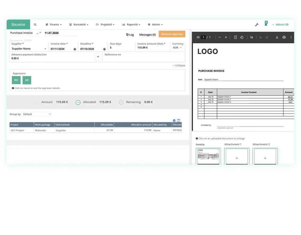 ERP & Accounting Software Integration Bauwise Capabilities - Automated Invoice Handling
