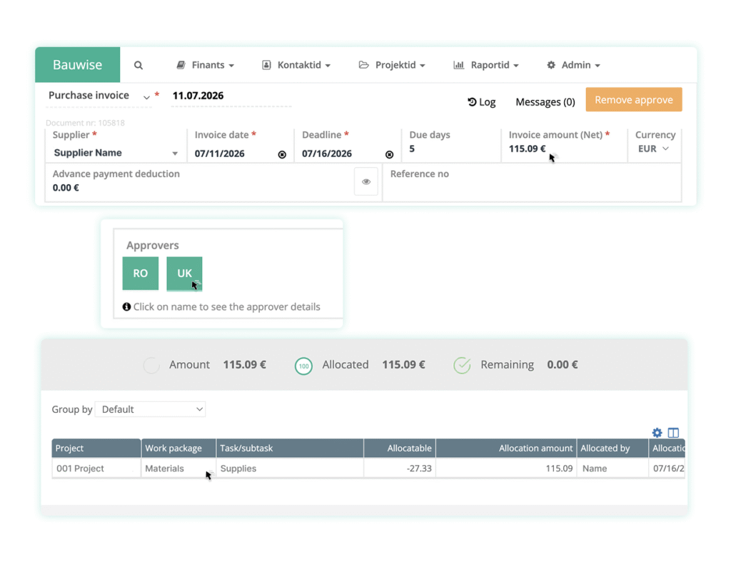 ERP & Accounting Software Integration Bauwise Capabilities - Prefilled Financial Data