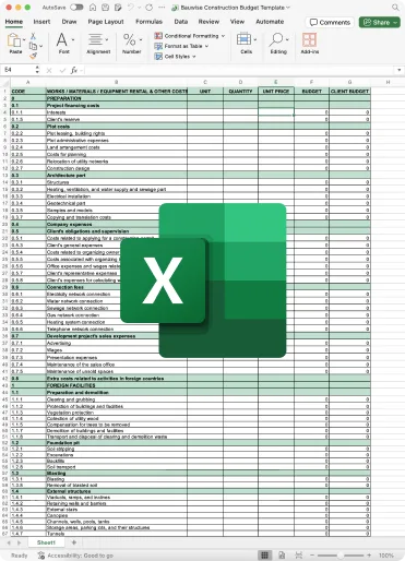 Bauwise Construction Budget Template Excel
