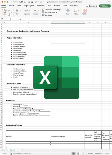 Construction Application for Payment Template Excel