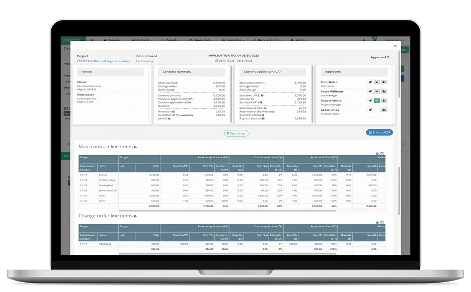 Construction Applications for Payment Desktop UI