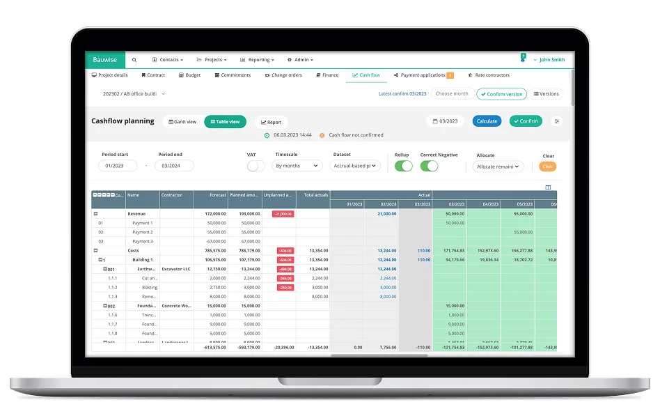 Construction Cash Flow Forecasting Desktop UI