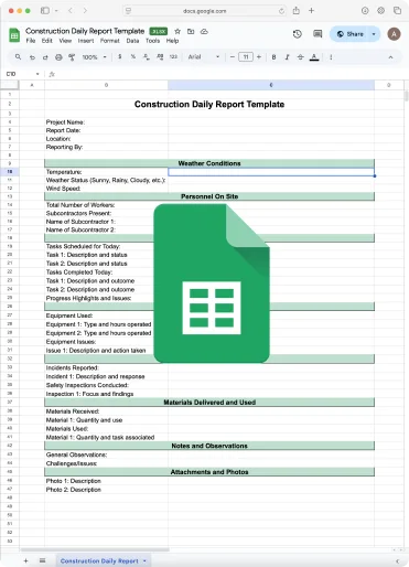 Construction Daily Report Template Google Sheets