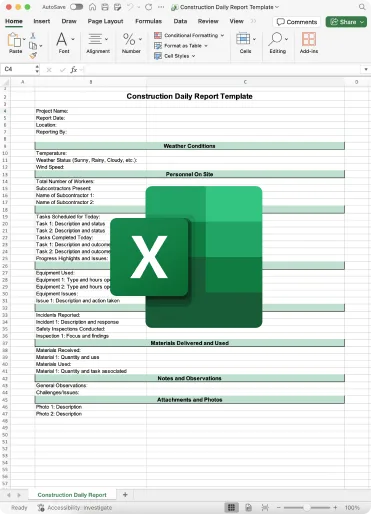 Construction Daily Report Template Excel