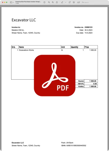 Construction Purchase Invoice Template PDF format