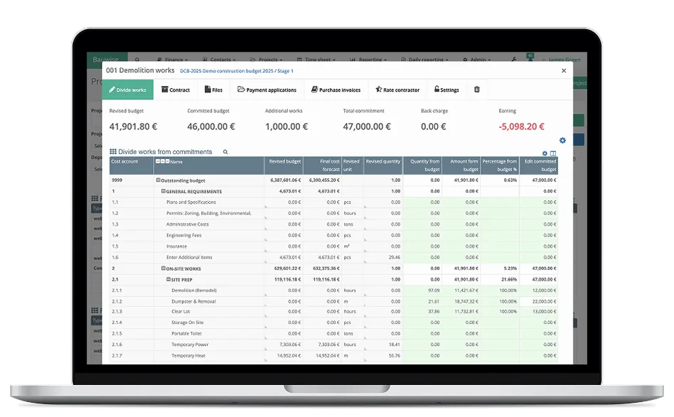 Construction Purchase Orders & Contracts Management​ Desktop UI
