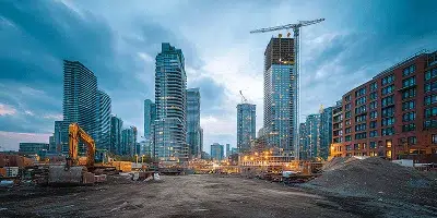 Construction Accounting Software vs. Construction Cost Management Software: What’s the Real Difference? 1 Construction Accounting Software vs. Construction Cost Management Software article - Urban construction project with multiple buildings